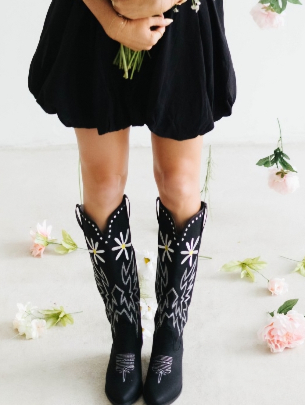 Pink Lily X Krista Horton Black Floral Embroidered Western Boots